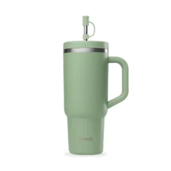 TRAVEL CUP Isotherme Double Paroi En Inox Avec Poignée Qwetch 900 Ml Vert Tilleul