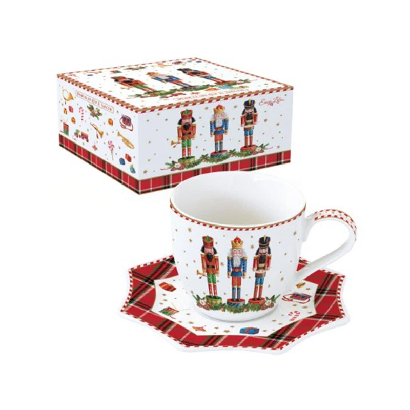 EASY LIFE VINTAGE NUTCRACKER Tasse Café Thé Noël Avec Soucoupe Porcelaine 250 Ml Décor Casse Noisette – Image 2
