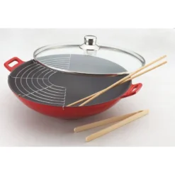 WOK En Fonte émaillée Rouge D36