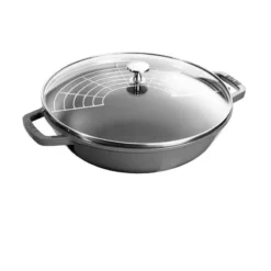 Wok Fonte émaillée Couvercle Verre Staub D30 GRIS GRAPHITE PR