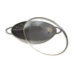 Wok Fonte émaillée Couvercle Verre Staub D37 GRIS GRAPHITE PR