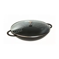 Wok Fonte émaillée Couvercle Verre Staub D37 NOIR MAT PR