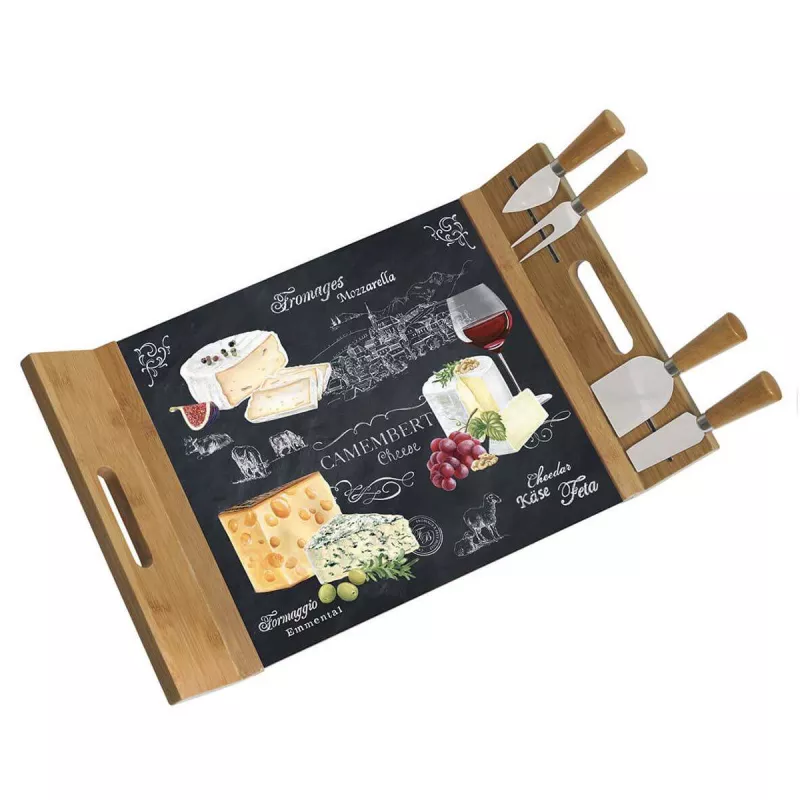 EASY LIFE WORLD OF CHEESE Coffret Plateau Fromage 44 X 28 Cm En Verre Et Bambou + 4 Couverts De Service 5 EASY LIFE WORLD OF CHEESE Coffret Plateau Fromage 44 X 28 Cm En Verre Et Bambou + 4 Couverts De Service – Image 5