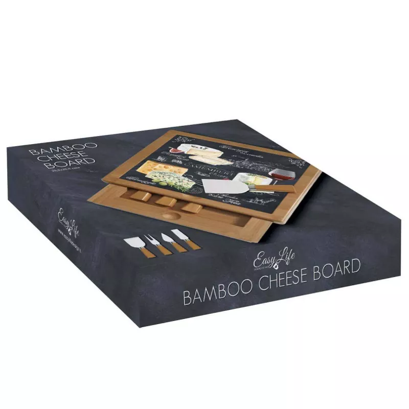 EASY LIFE WORLD OF CHEESE Plateau Fromage 25.5 X 25.5 Cm En Verre Et Bambou Avec Tiroir + 4 Couverts De Service 3 EASY LIFE WORLD OF CHEESE Plateau Fromage 25.5 X 25.5 Cm En Verre Et Bambou Avec Tiroir + 4 Couverts De Service – Image 3